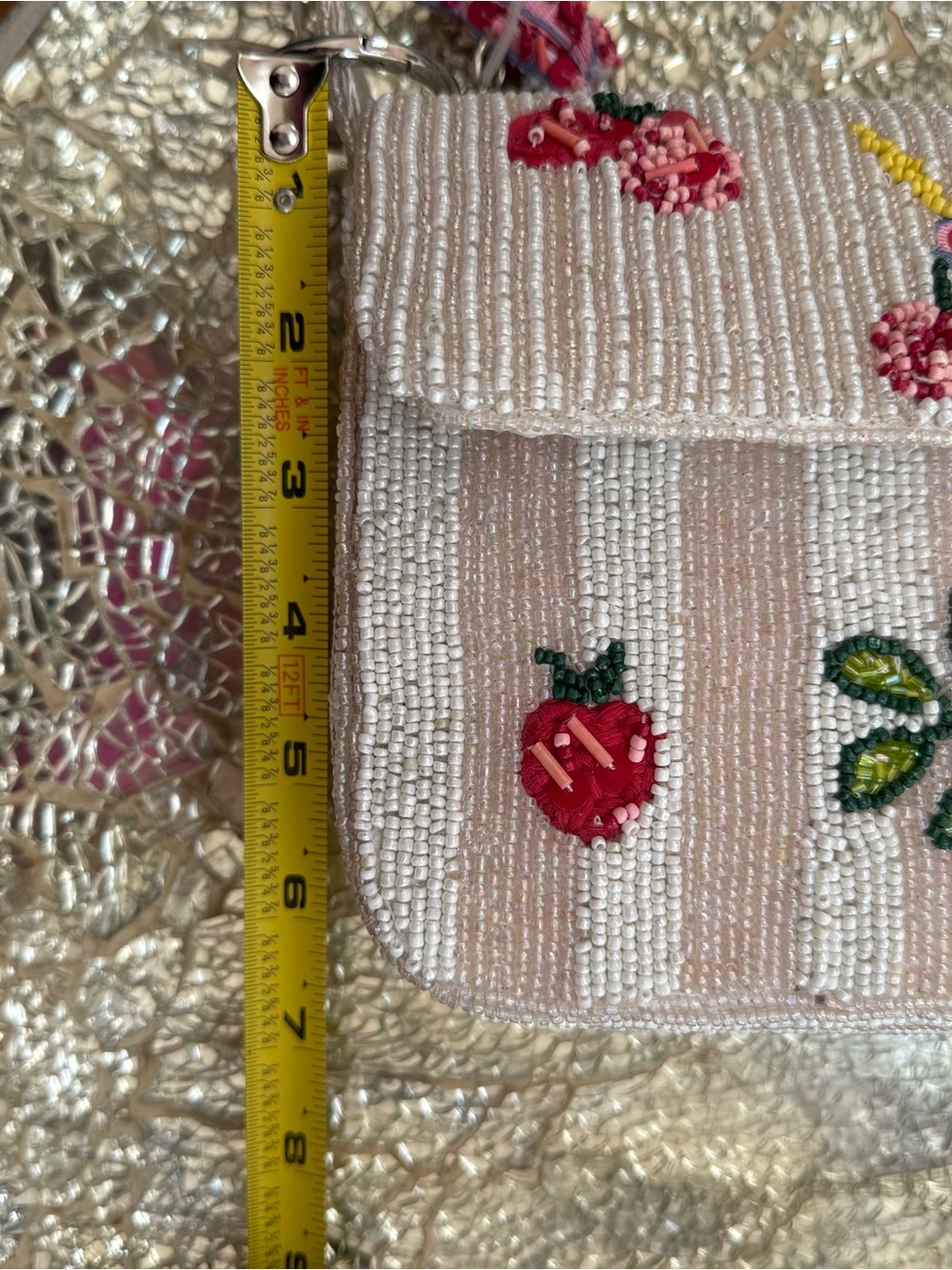 NWT Viral TikTok Beaded Cream Shoulder Bag with Pink Cocktail Motif - Picture 4 of 5